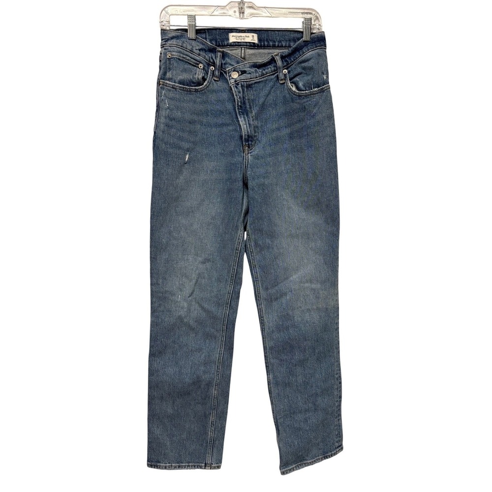Abercrombie Fitch 90s Straight Ultra High Rise Jeans Med Wash Distressed Size 28